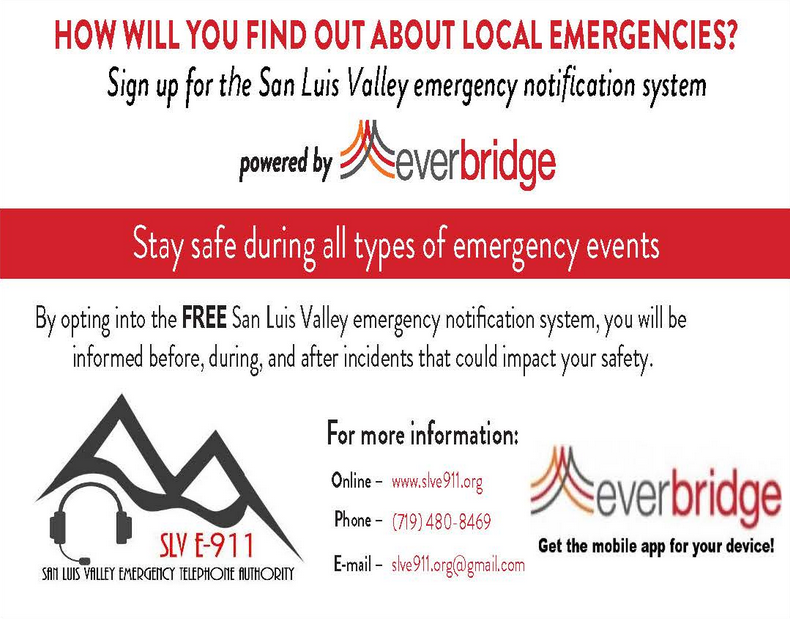 San Luis Valley emergency notification system flier